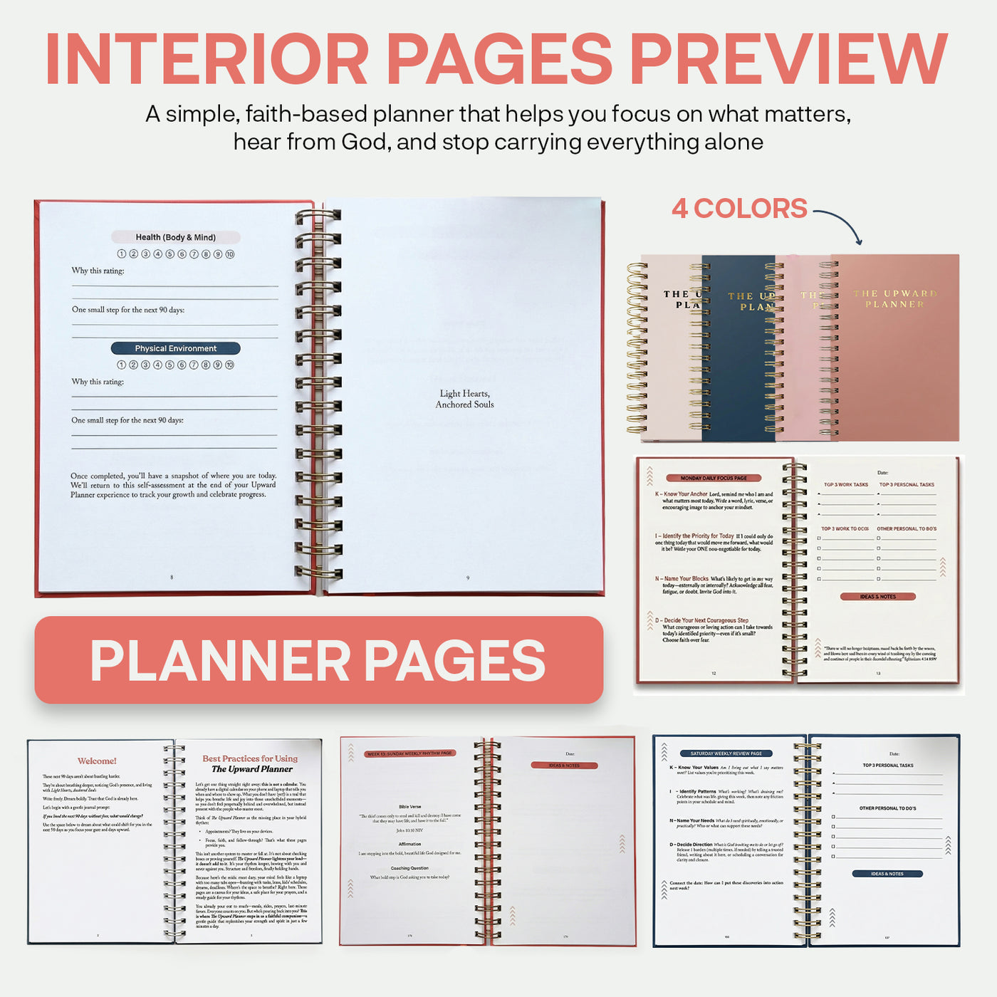 Preview of interior pages of a planner with text about its purpose.