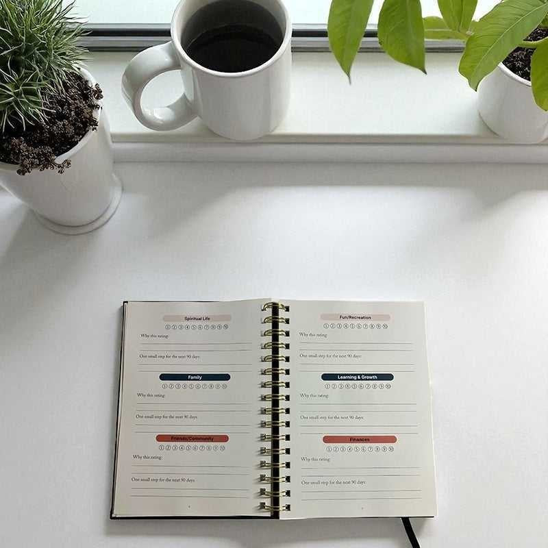 Kind Birdie Upward Planner Annual Bundle, a spiral-bound Christian planner with sections for Spiritual Life, Family, Friends/Community, Fun/Recreation, Learning & Growth, and Finances.