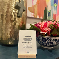 Kind Birdie Anchored Souls Deck of affirmation and coaching cards with a wooden stand.